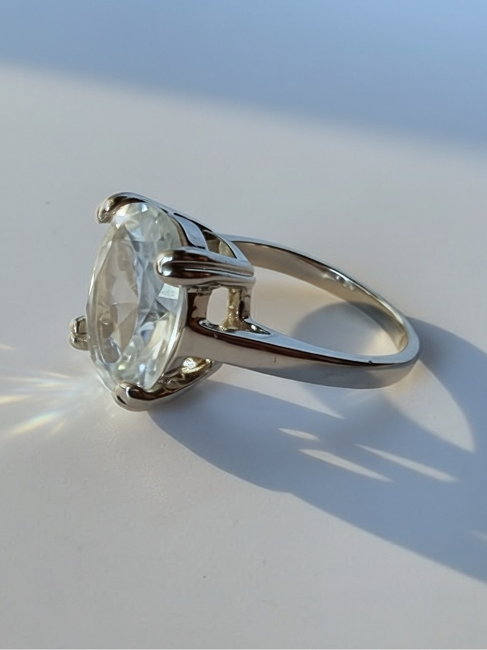 Vintage Oversized Oval Crystal Cocktail Ring Size 10 Silver Tone Statement Ring